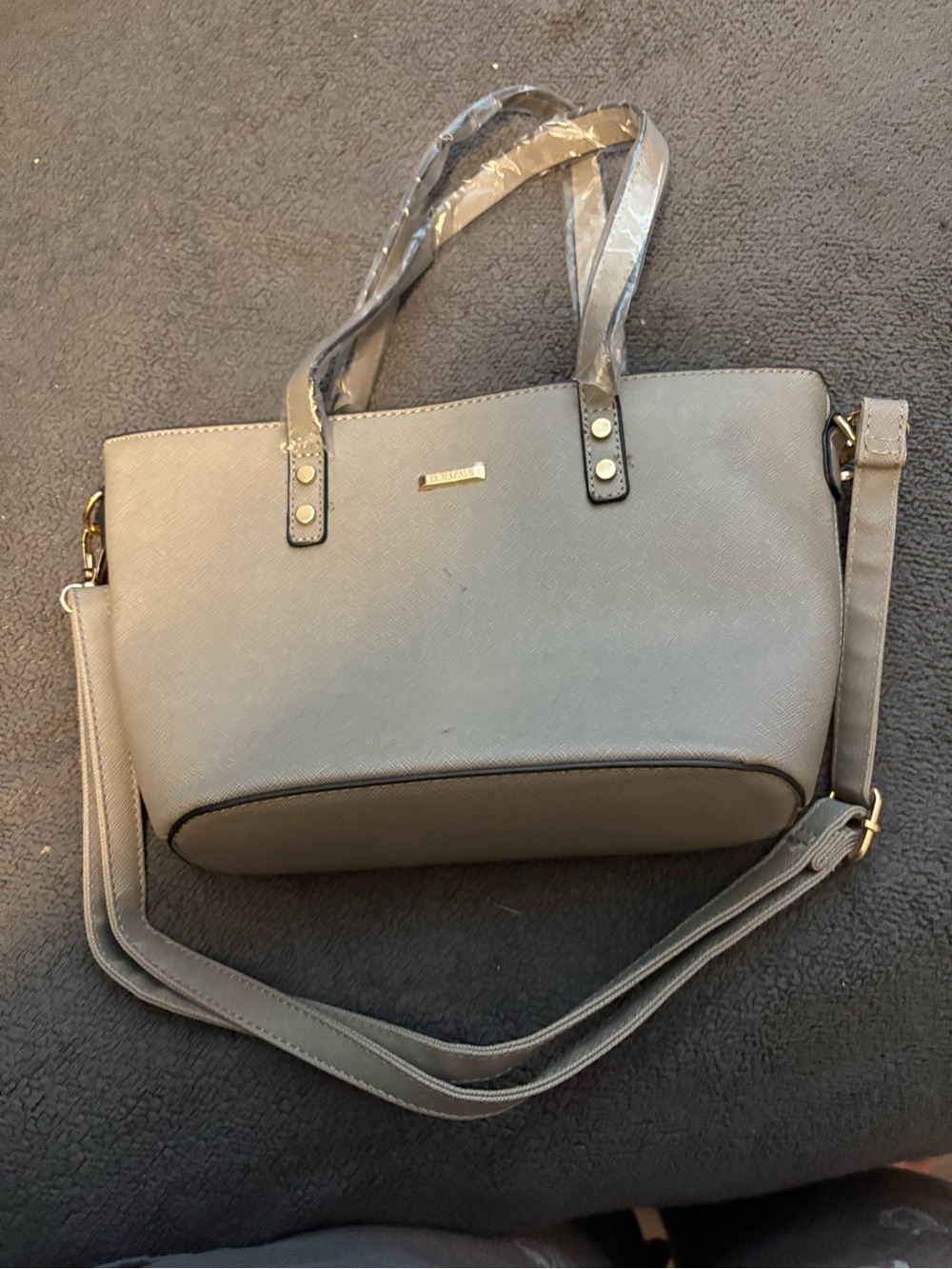 Amazon Gray Saffiano Tote with Adjustable Shoulder Strap